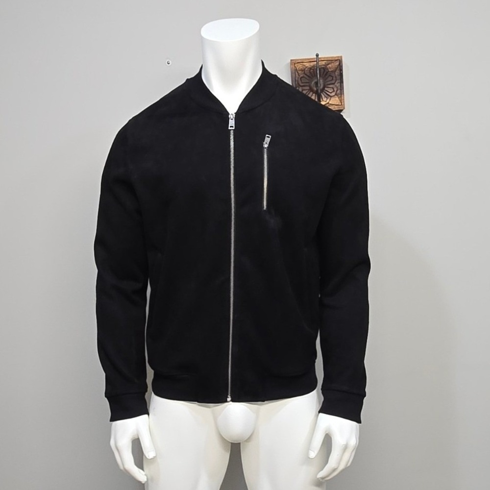Ben Sherman Jacket Medium Black Faux Suede Bomber Full Zip Urban Moto Minimalist